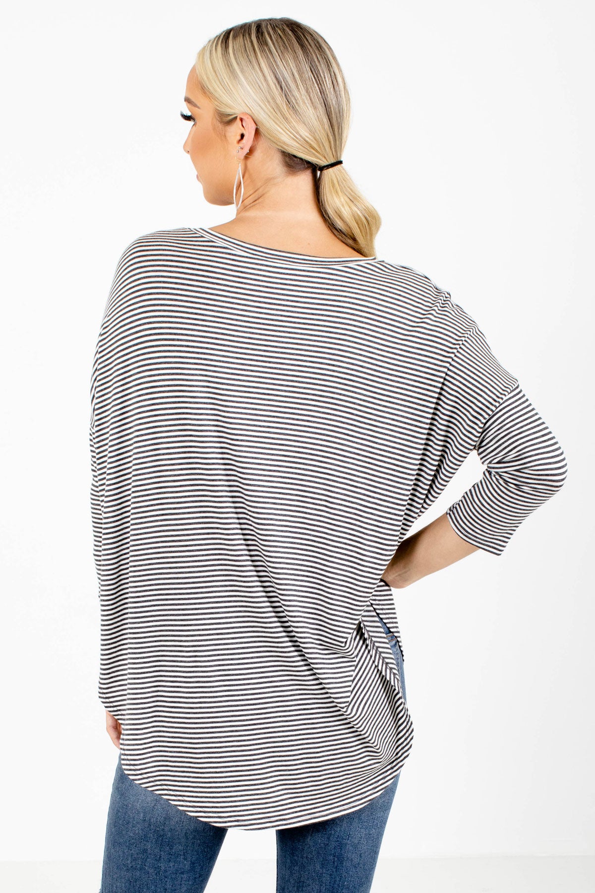 Women's Gray 3/4 Length Sleeve Boutique Top