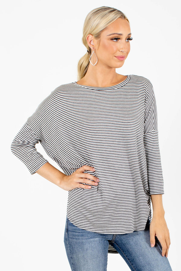 Fine Line Charcoal Gray Striped Top | Boutique Tops for Women - Bella ...