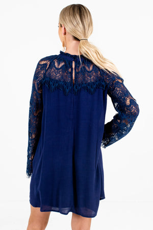 Women's Blue Keyhole Back Detailed Boutique Mini Dress