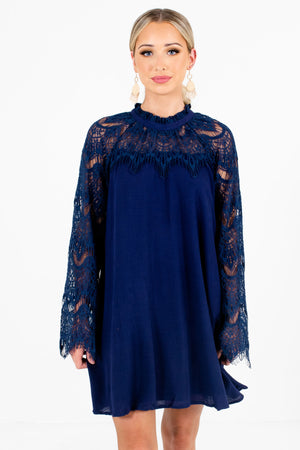 Blue High-Quality Lace Material Boutique Mini Dresses for Women