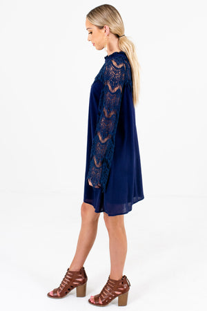 Blue Semi-Sheer Lace Detailed Boutique Mini Dresses for Women