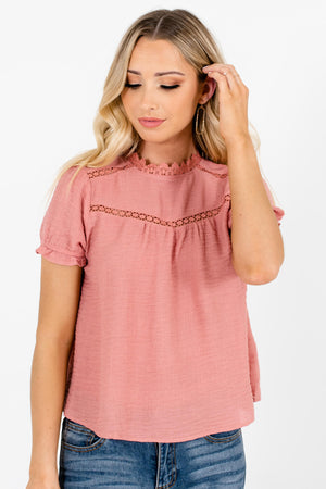 Pink High-Round Neckline Boutique Blouses for Women