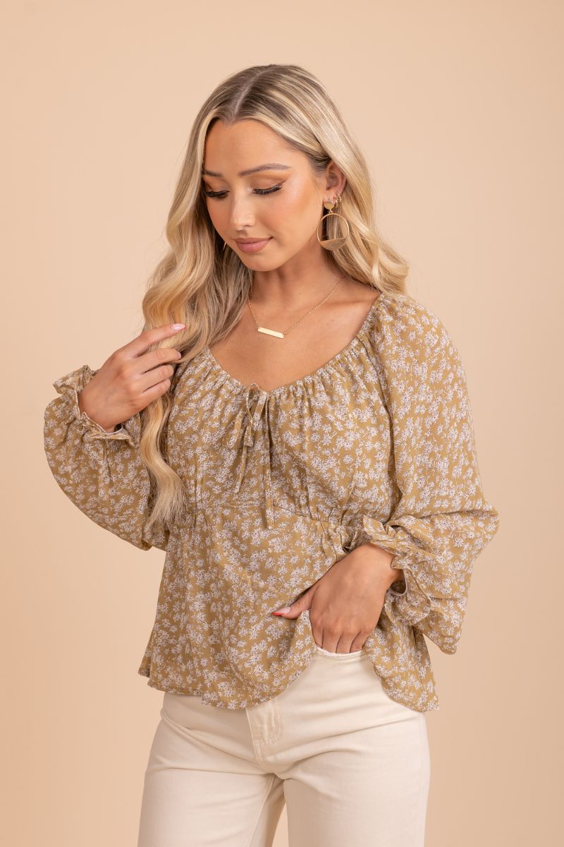 Yellow Floral Print Long Sleeve Top 