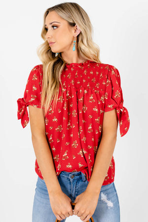 Red Green Yellow Floral Print Smocked Blouses Affordable Online Boutique