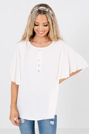 Cream Round Neckline Boutique Blouses for Women