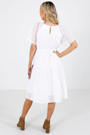 White Fully Lined Boutique Knee-Length Dresses for Women