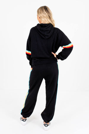 Women's Black Drawstring Elastic Waistband Boutique Pants