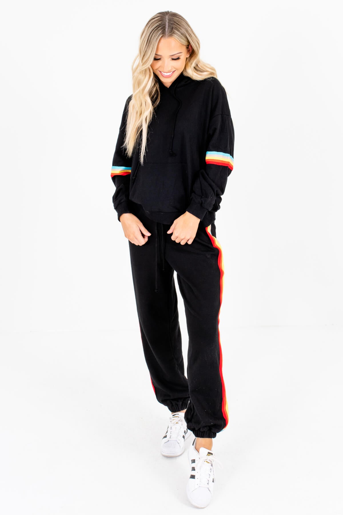 Women's Black Multicolored Stripe Oversized Fit Boutique Joggers