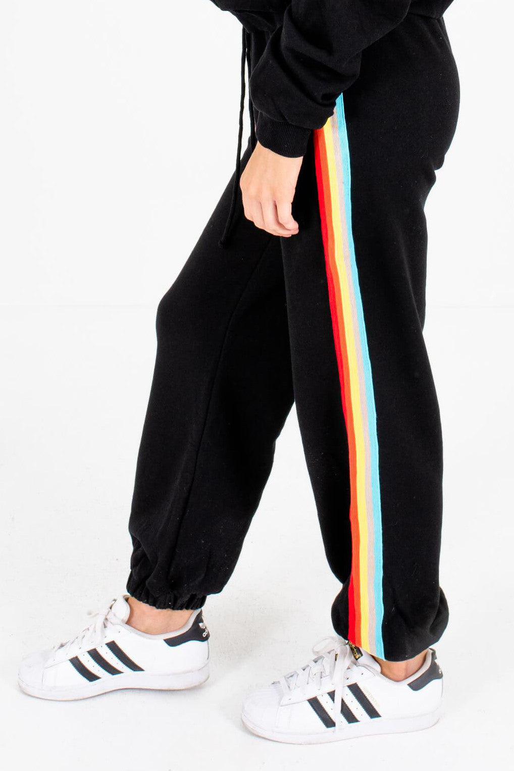 Black Multicolored Striped Boutique Jogger Pants for Women