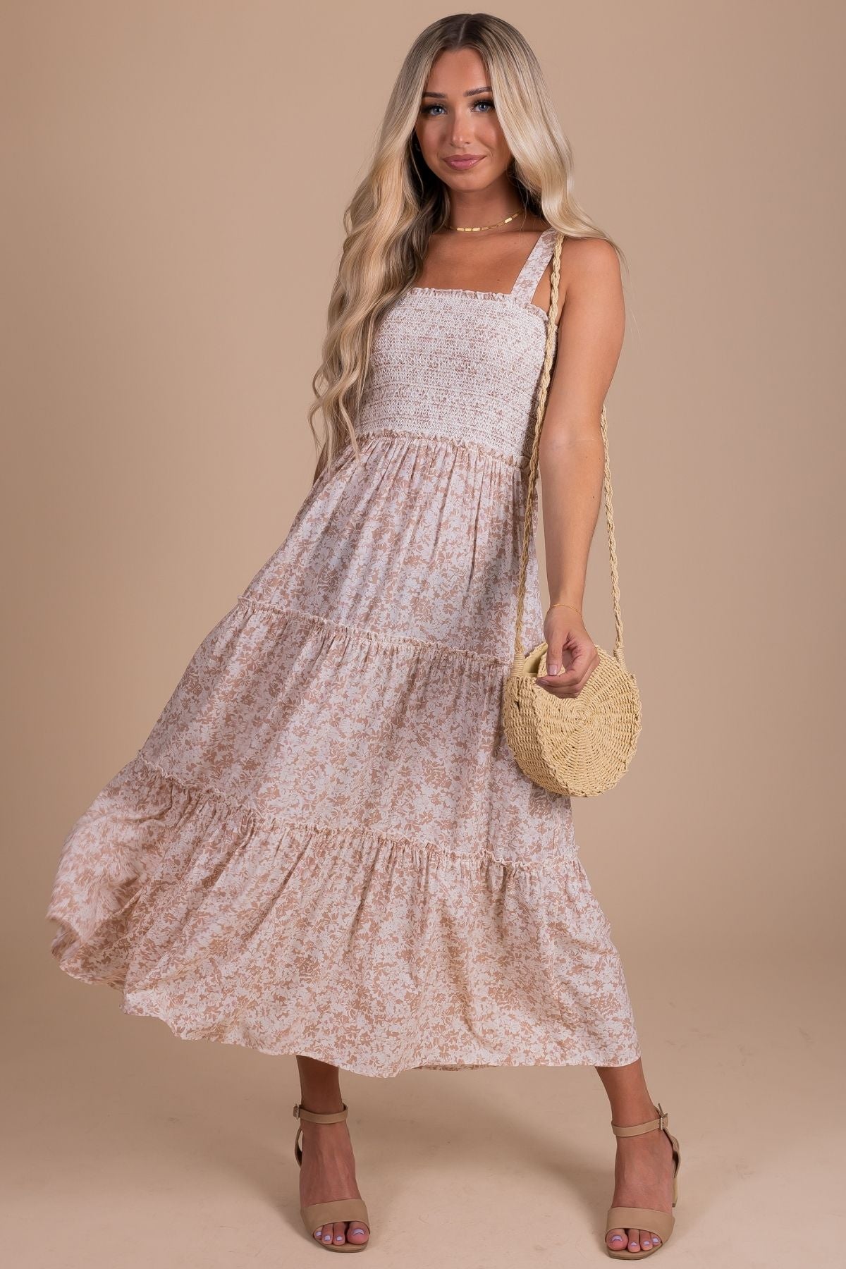 Women's Floral Maxi Dress in Mauve and White