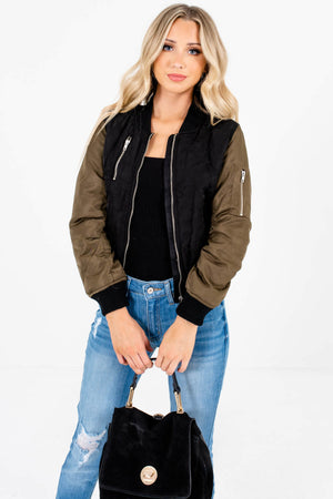 Black Olive Green Cute Bomber Jackets for Fall and Winter