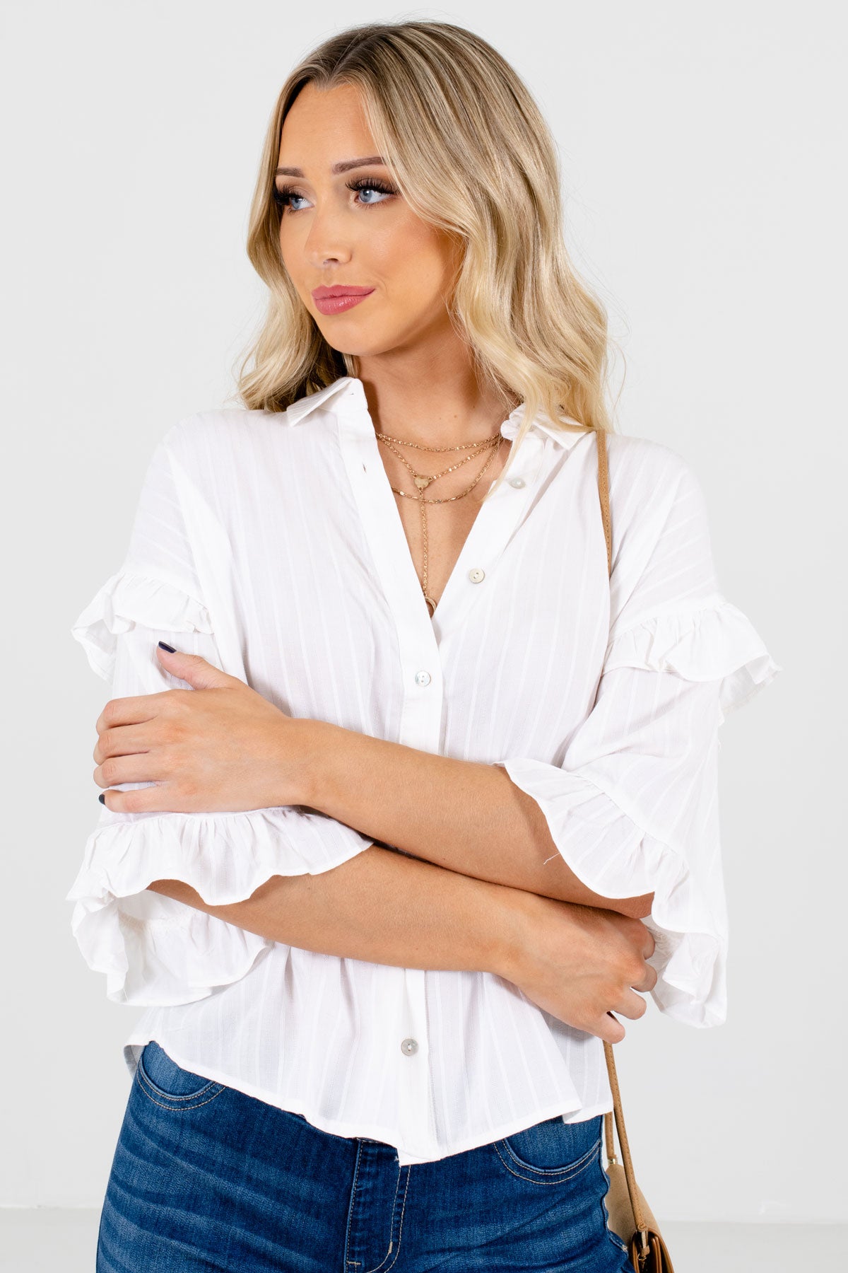 Women's White High-Quality Lightweight Material Boutique Blouse