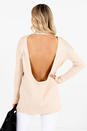 Women’s Beige High-Quality Ribbed Material Boutique Sweaters