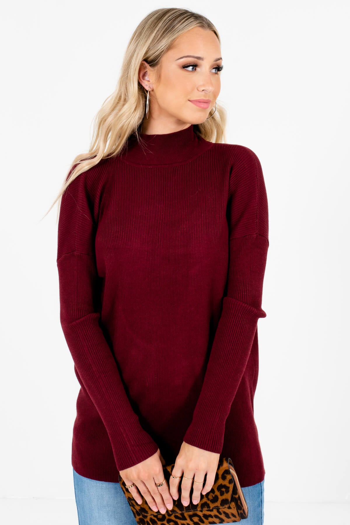 Burgundy Open Back Style Boutique Sweaters for Women