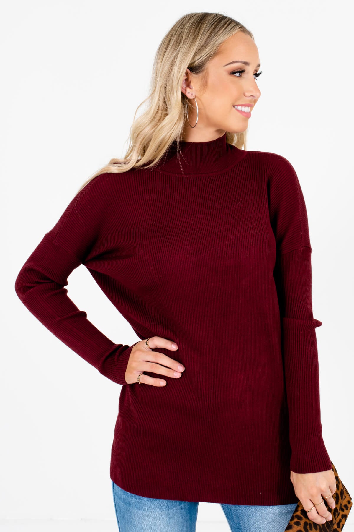 Women’s Burgundy Long Sleeve Boutique Sweater