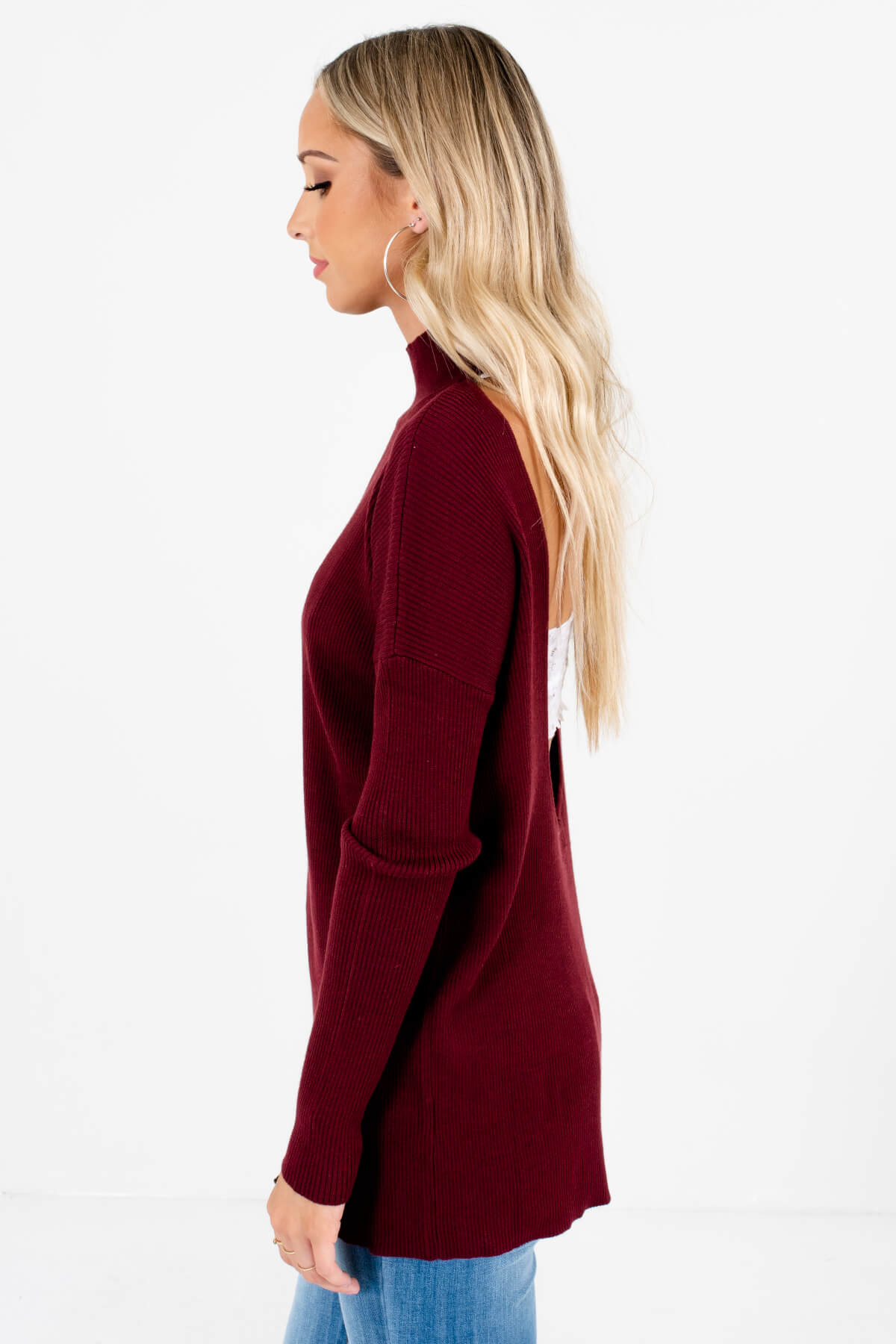 Burgundy Turtleneck Style Boutique Sweaters for Women