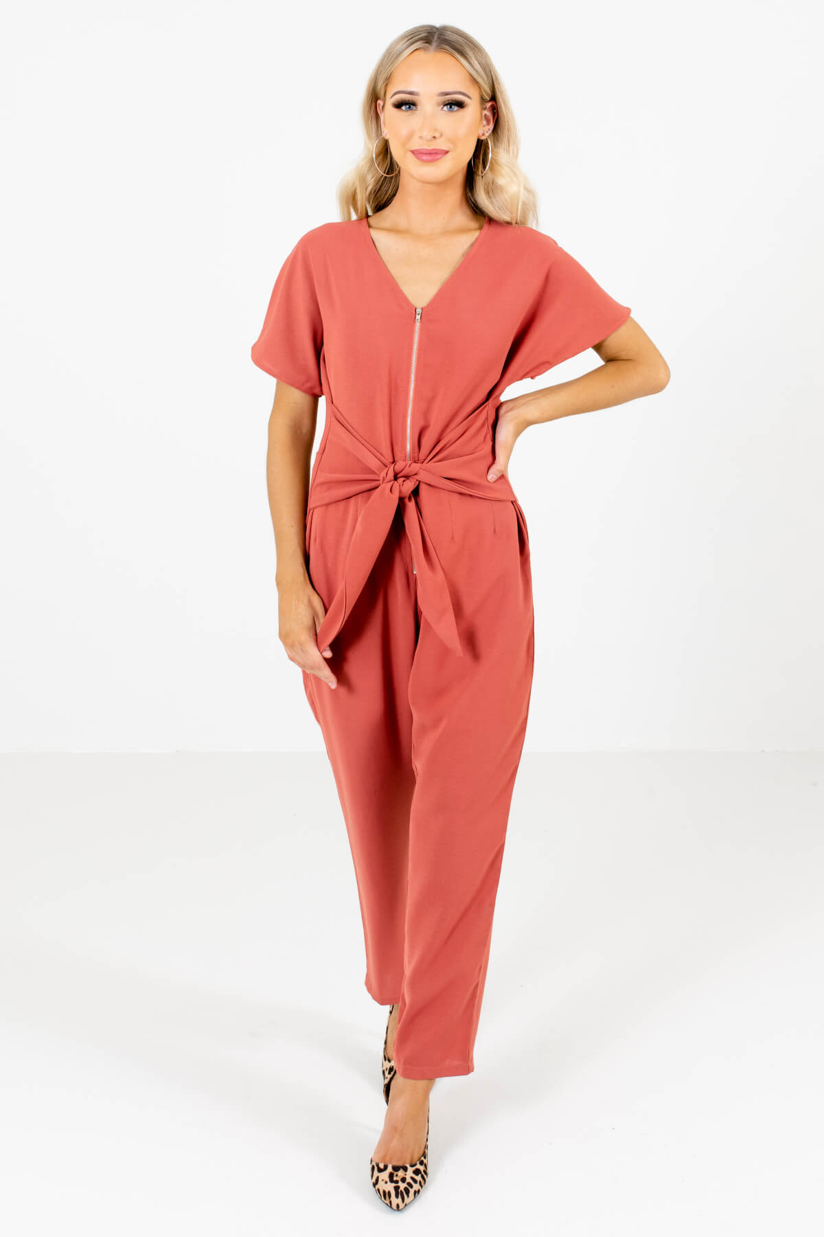 Women's Dark Coral Partially Lined Boutique Jumpsuit