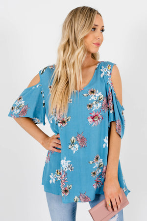 Blue Floral Cute and Comfortable Boutique Tops for Women