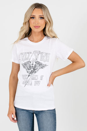 White Round Neckline Boutique Graphic T-Shirts for Women