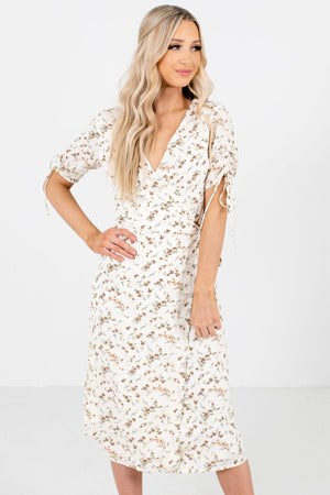White Floral Patterned Boutique Midi Dresses for Women