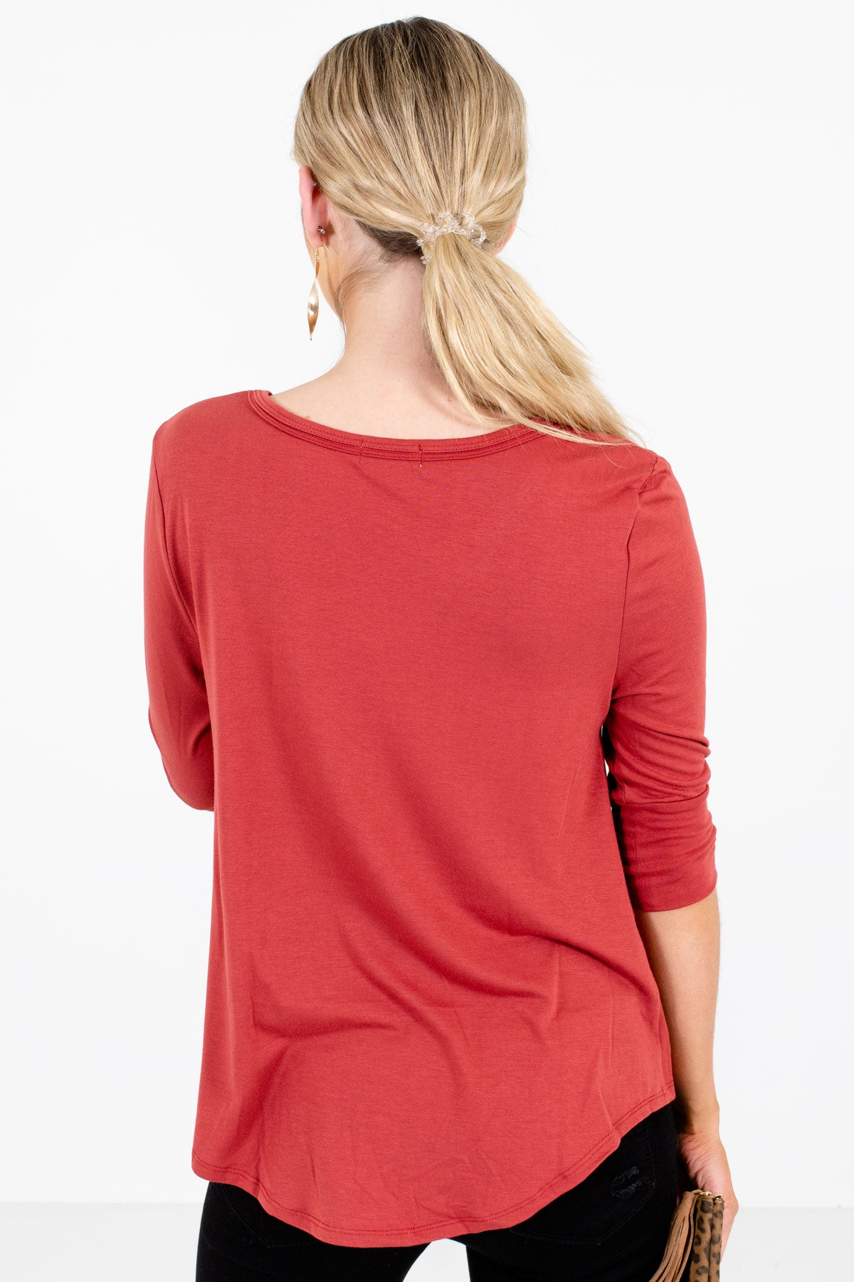 Women's Dark Coral Infinity Knot Detail Boutique Tops