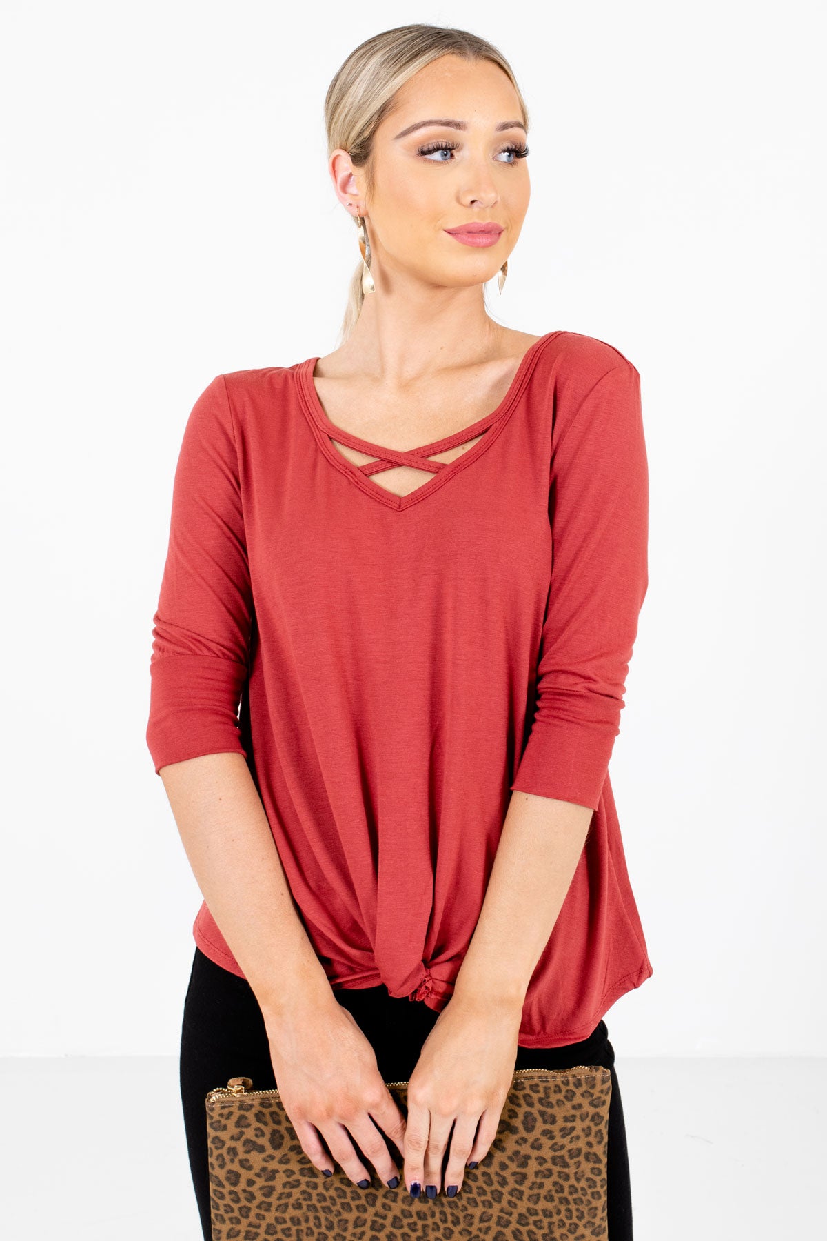 Women's Dark Coral Casual Everyday Boutique Tops 