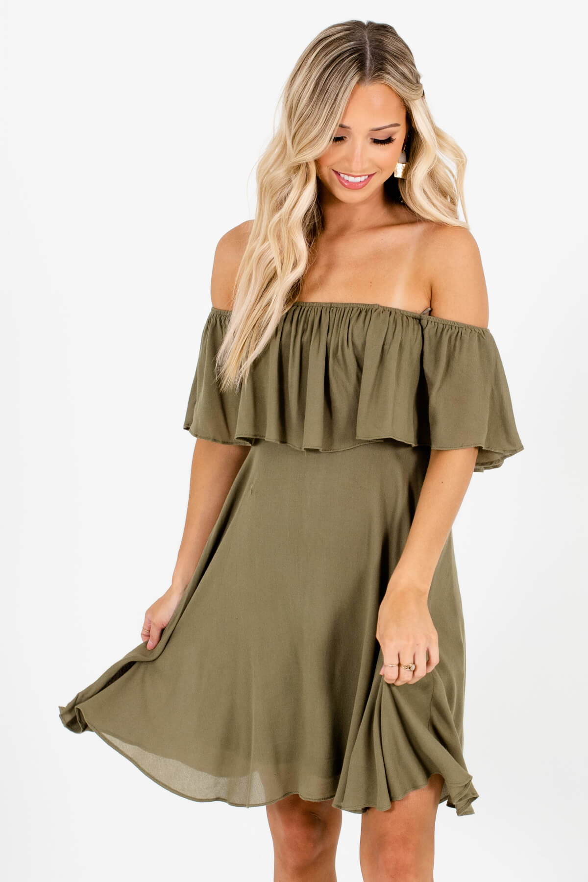 Fresh Juniper Green Off Shoulder Mini Dress Boutique Dresses