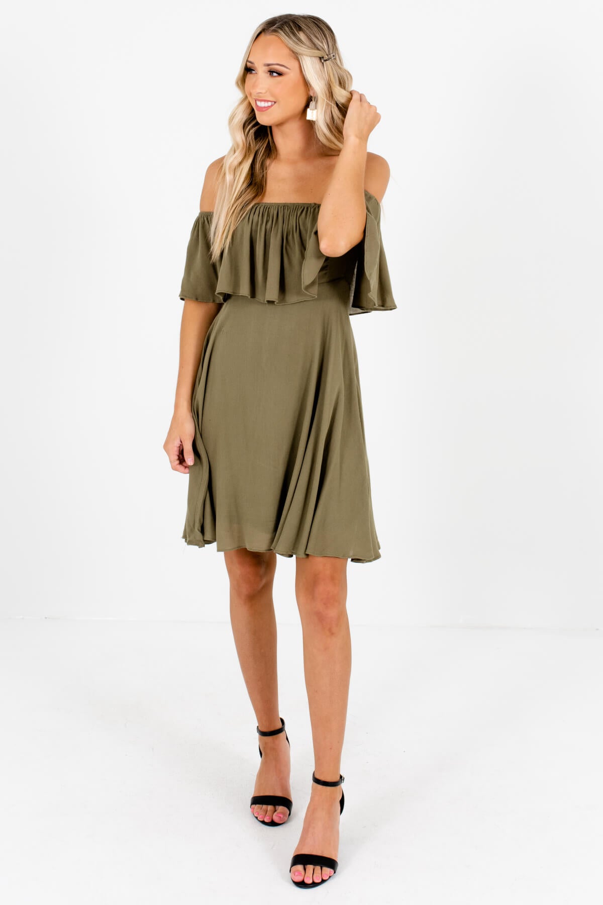 Fresh Juniper Green Off Shoulder Mini Dress Boutique Dresses