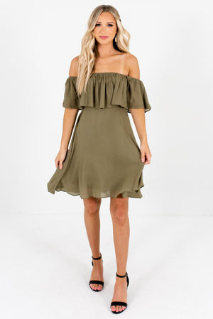 Women's Olive Green Flowy Silhouette Boutique Mini Dresses