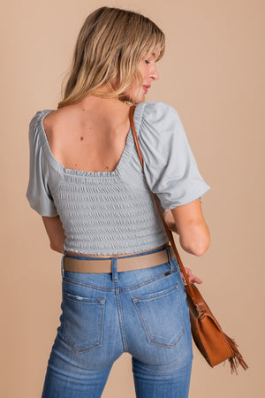 Blue-Green Cute and Comfortable Smocked Crop Top for Women