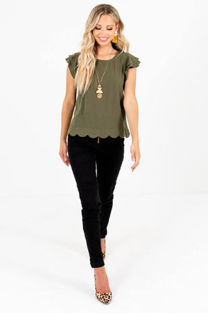 Women's Olive Green Business Casual Boutique Blouses for Women