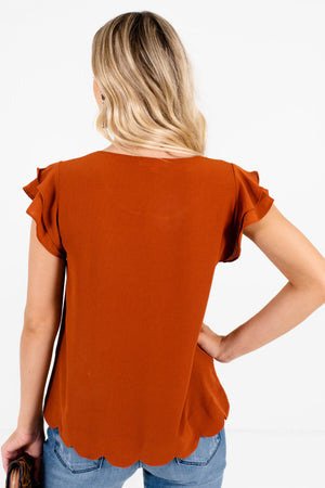 Women's Rust Orange Tiered Ruffle Sleeve Boutique Blouse