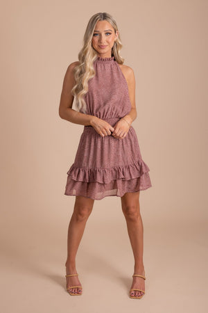 Spotted print ruffle trim mini dress