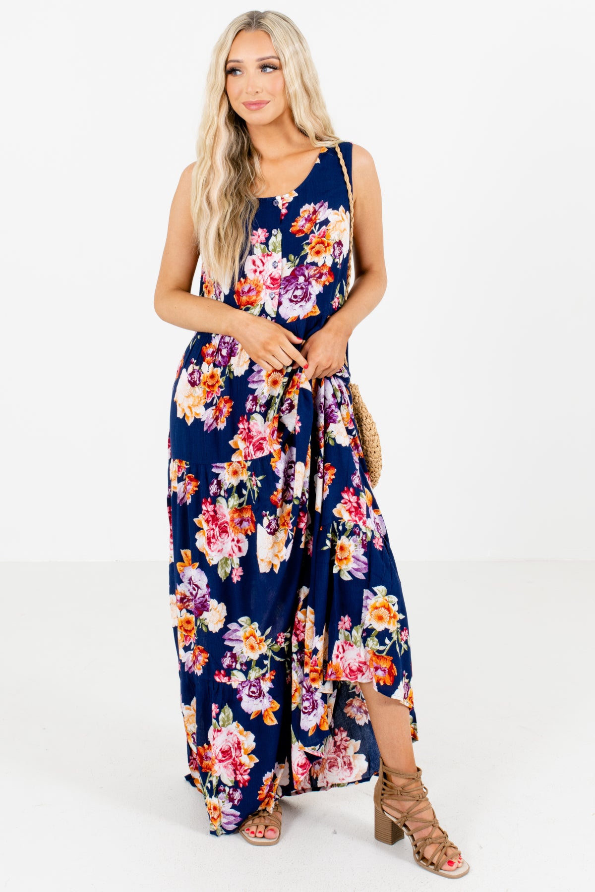Garden of Daydreams Navy Floral Maxi Dress | Boutique Dress - Bella ...