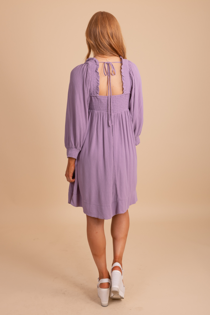 Women's Smocked Mini Dress in Purple