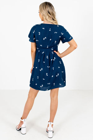 Women's Navy Blue Button-Up Front Boutique Mini Dress
