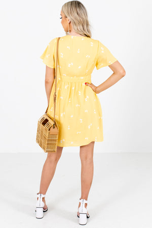 Women's Yellow Button Up Front Boutique Mini Dress