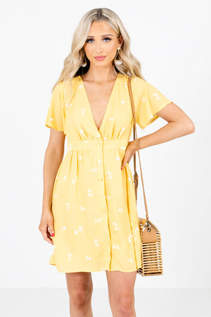Yellow Patterned Boutique Mini Dresses for Women