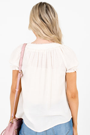 Women's Cream Pleated Accented Boutique Blouse