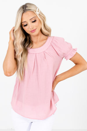 Pink Round Neckline Boutique Blouses for Women