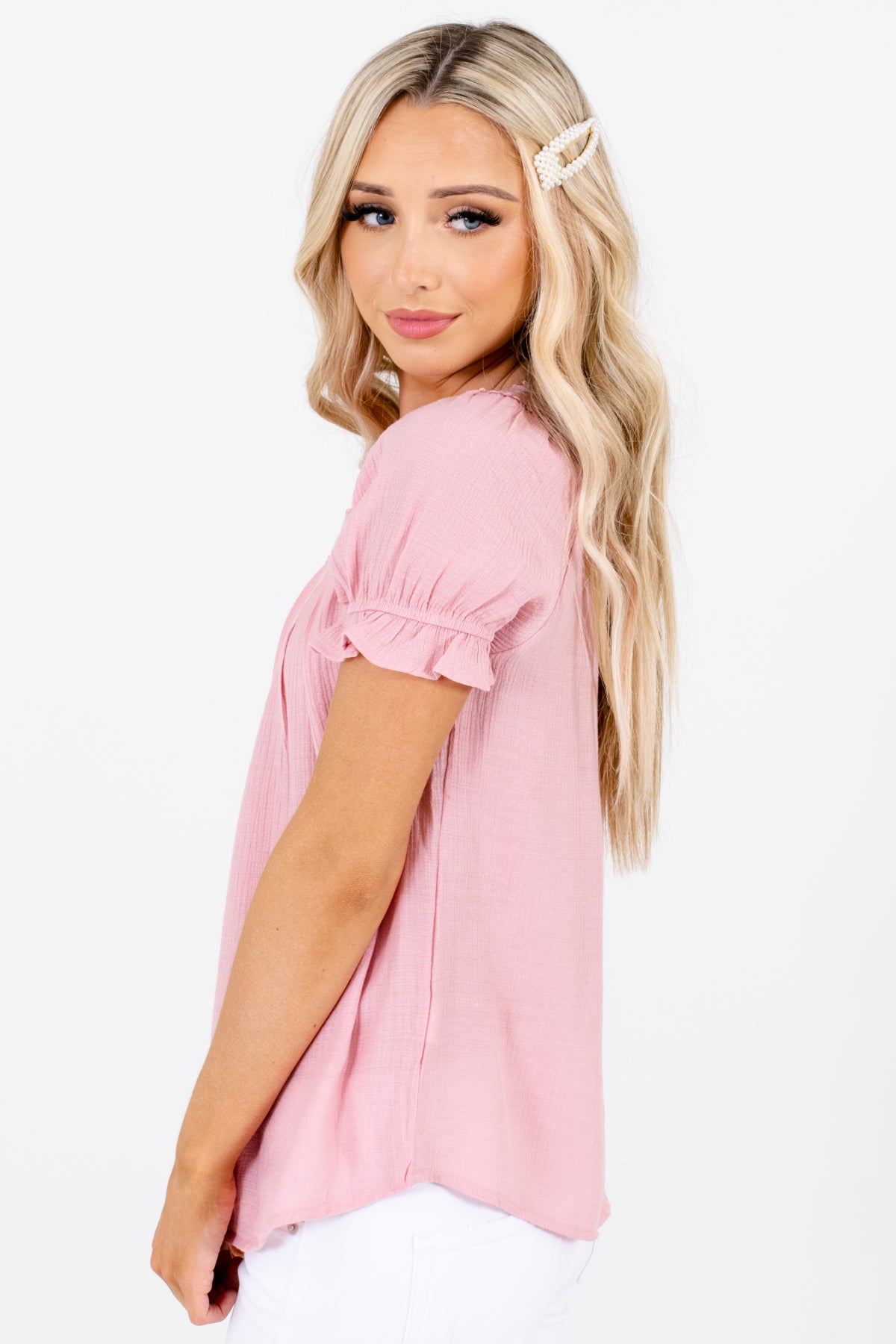 Women's Pink Business Casual Boutique Blouse
