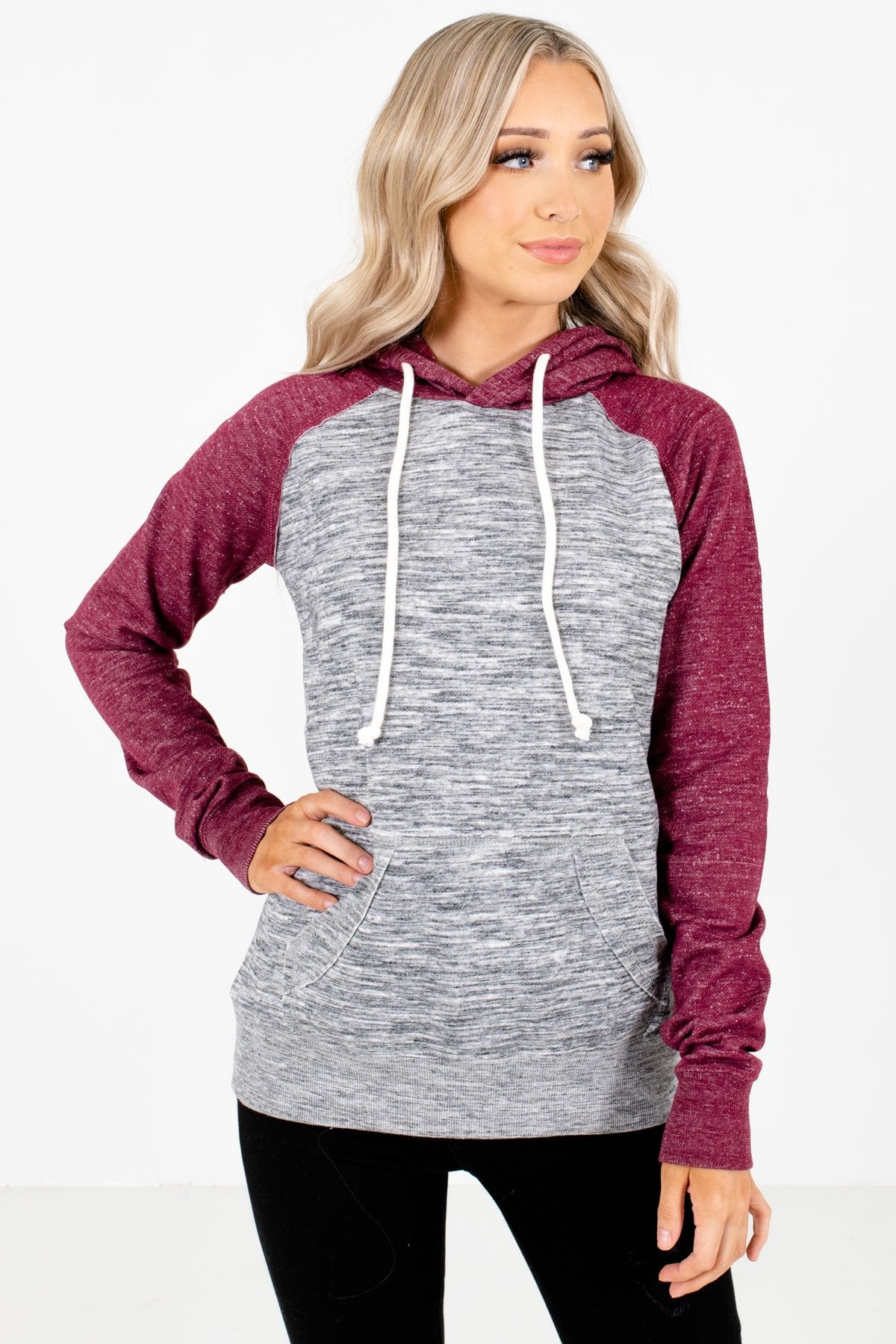 Burgundy and Gray High-Quality Boutique Hoodies for Women