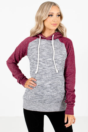 Burgundy and Gray High-Quality Boutique Hoodies for Women