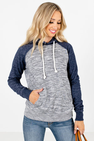 Navy Blue and Gray High-Quality Boutique Hoodies for Women