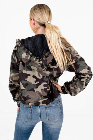 Women's Green Boutique Windbreakers with Hoods
