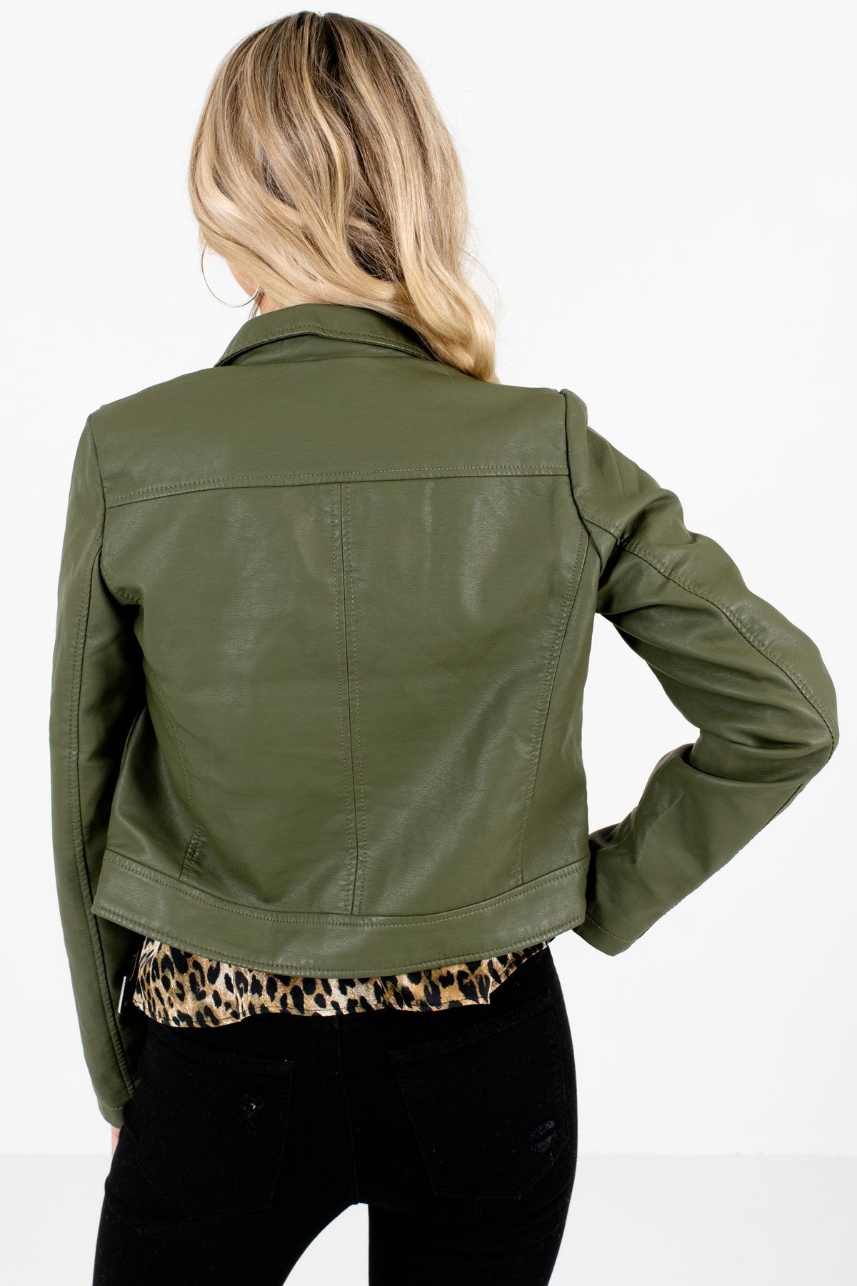 Women's Green Faux Leather Material Boutique Jacket