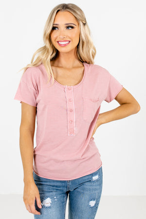Pink Button-Up Neckline Boutique Tops for Women