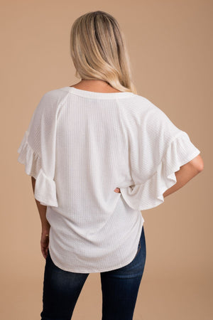 Women's White V-Neckline Boutique Top