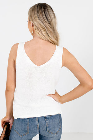 Women's White Stretchy Lightweight Boutique Tank Top
