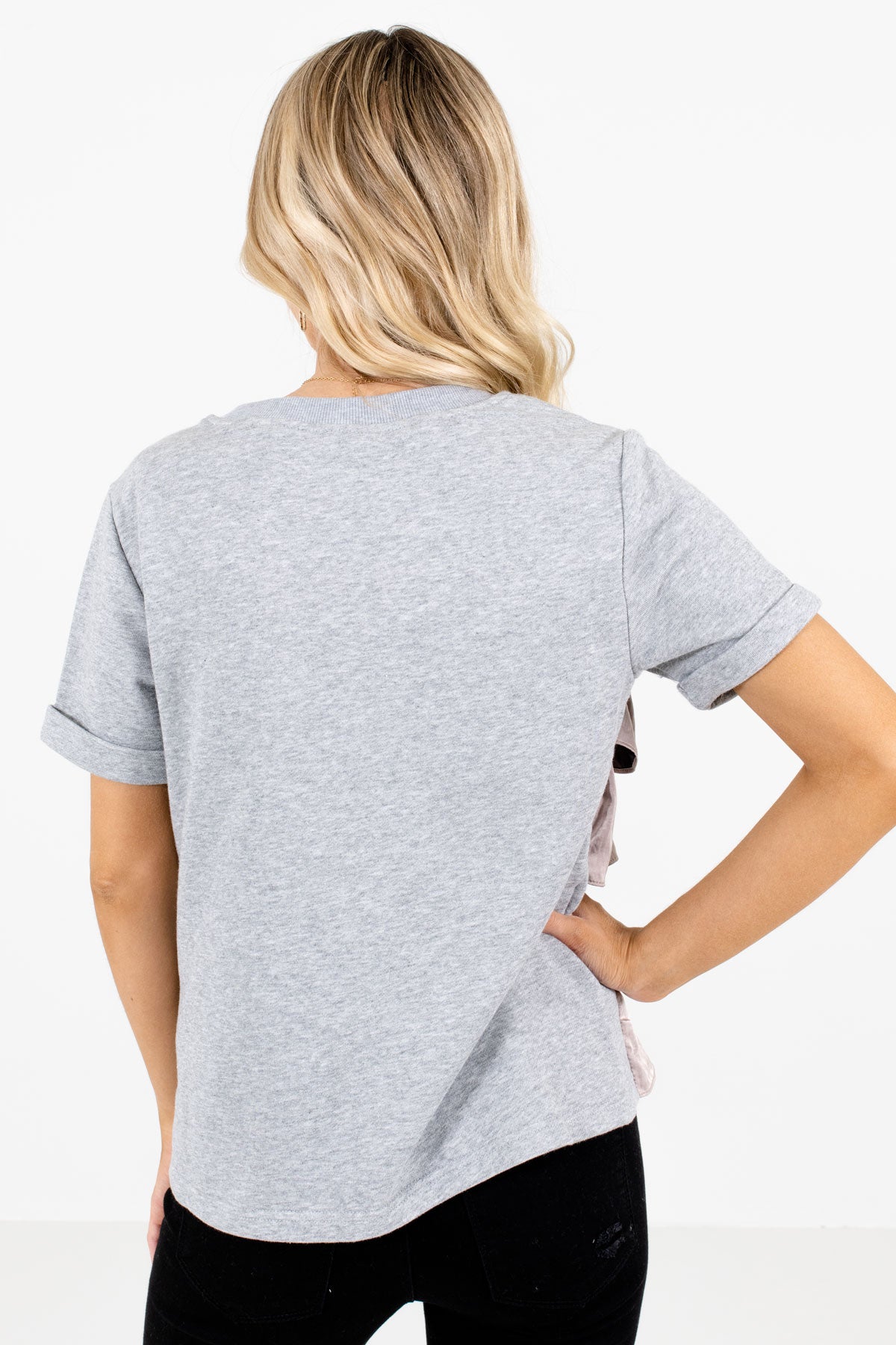 Women's Heather Gray Silky Material Boutique Tops